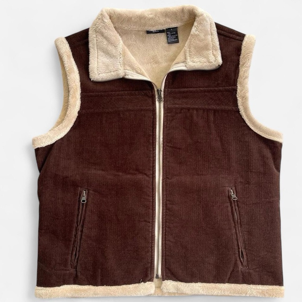 Vintage Canyon Creek Women Corduroy Brown Beige Large Vest Western Full Zip